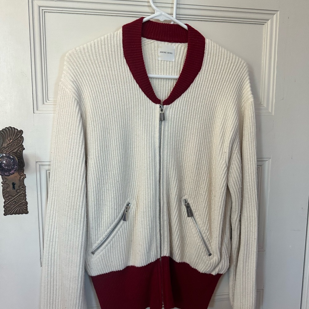 Anine Bing Red and White Knit Cardigan